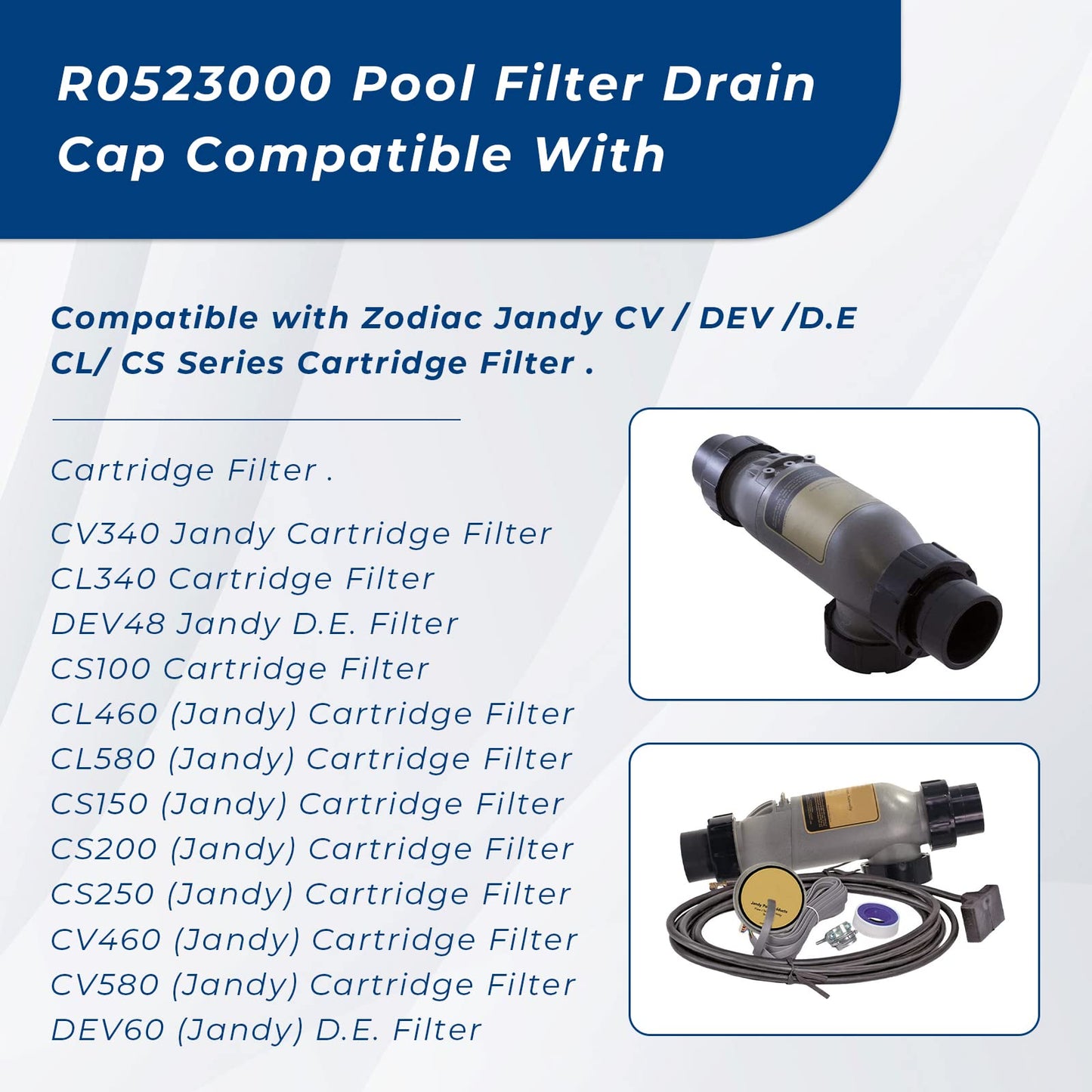 ArrogantF R0523000 Drain Cap Assembly Replacement for Zodiac Jandy DEV、CV and CL Series Pool Filter and Salt Cell/Spa DE/Cartridge Filters Drain Cap (2 Pack)