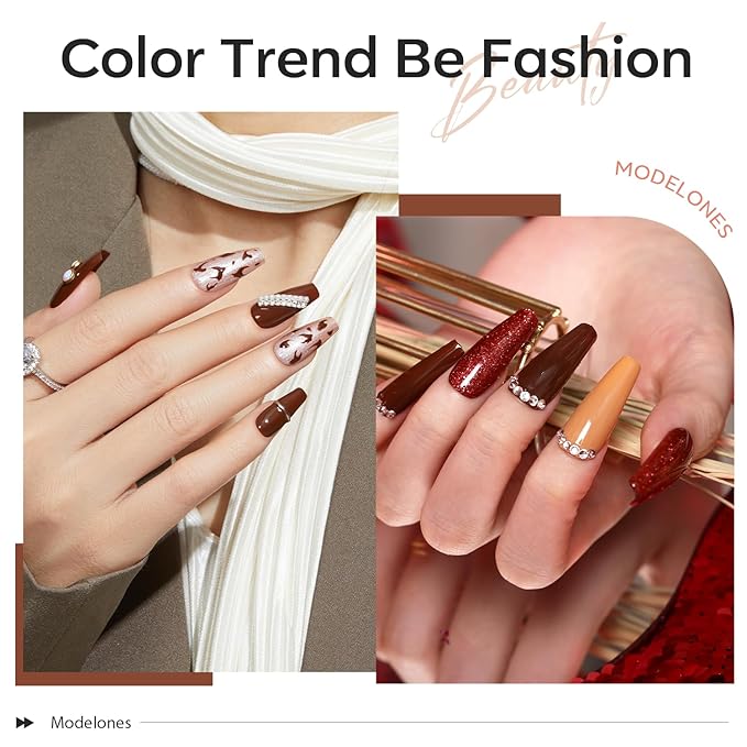 modelones Gel Nail Polish Set, 6 Colors Nude Brown Burnt Orange Glitter Gel Polish Dark Red Wine Burgundy Maroon Nail Polish Soak Off Winter Nail Art Manicure Kit DIY Salon Gift