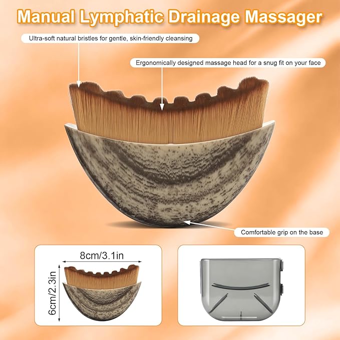 2 Pack Lymphatic Contour Face Brush, Manual Lymphatic Drainage Massager, Ergonomic Facial Cleansing Brush Fit Skin Precisely for Chin Jawline Sculpting, Relieve Fatigue, Portable Gua Sha Alternative
