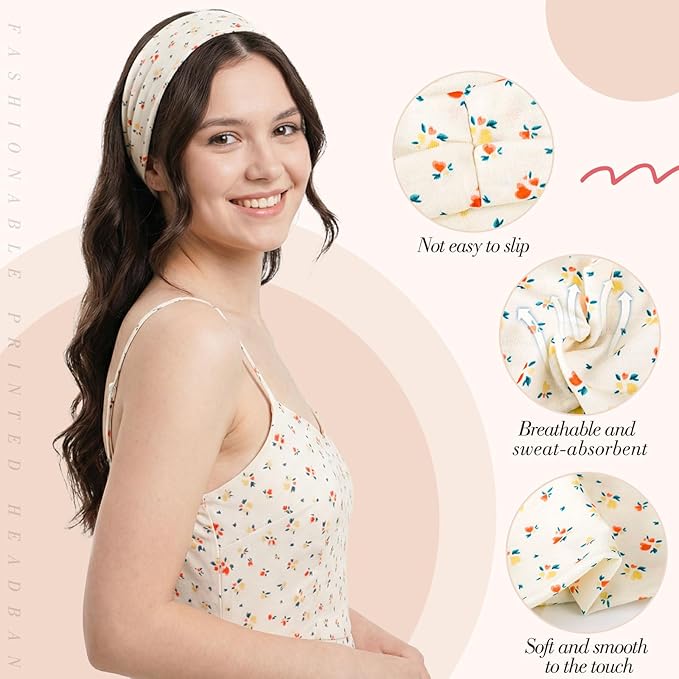 obeoby 8 Pack Pink Cute Headbands for Girls Daughter, Floral Stripe Headbands for New Moms Gifts Spring Summer Outfit Non Slip Wide Headband