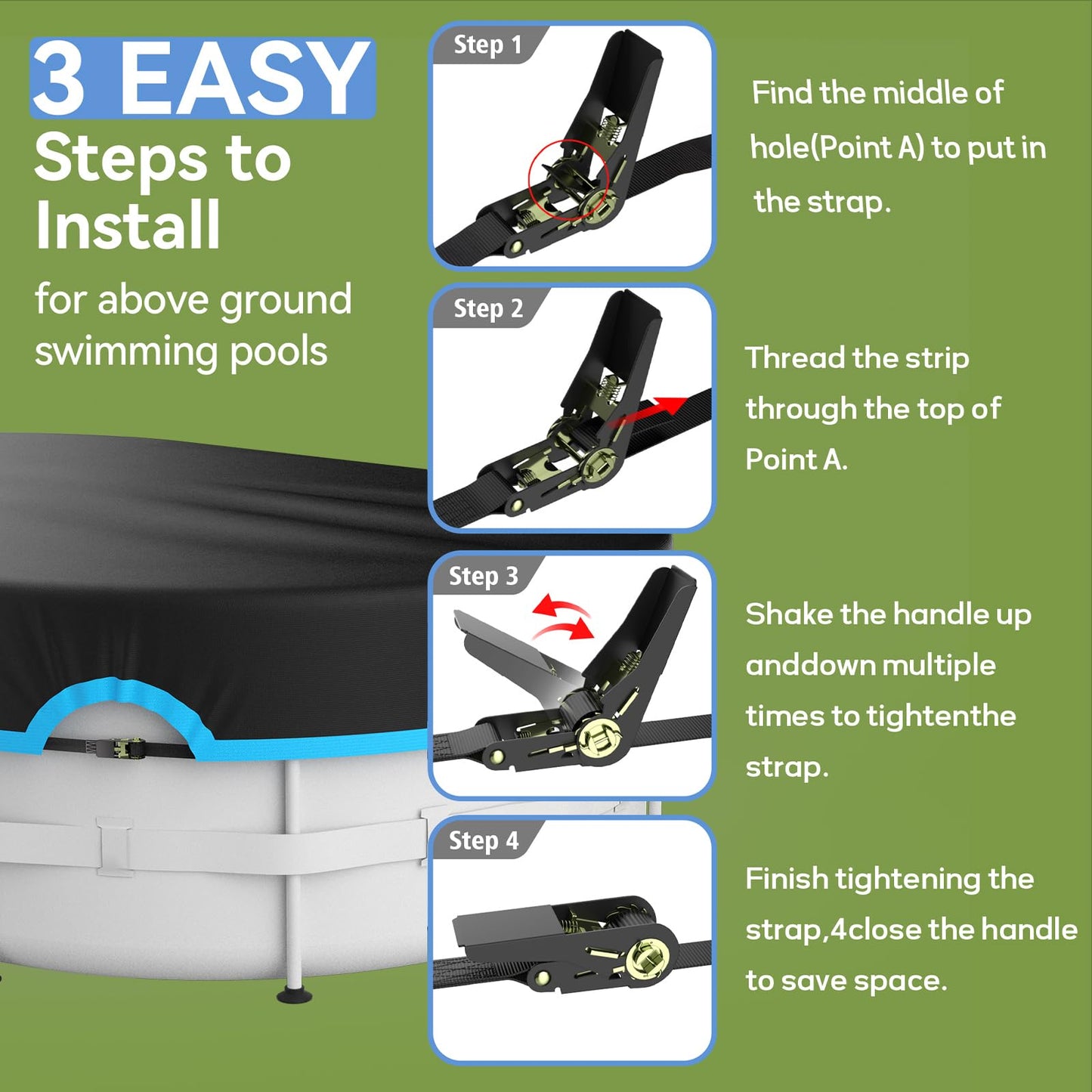 AGROAIDE 10x16 Ft Oval Pool Cover, Heavy Duty Pool Cover Protector with Ratchet Tie Downs, 420D Oxford Fabric for All Season Use - Tear Resistant, UV & Dust Proof