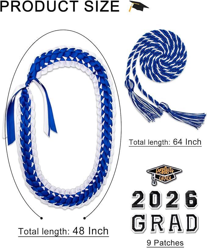ALKB 2026 Graduation Lei Set - Two-Tone Braided Ribbon with Honor Cord, Unisex Graduation Gift for Graduates, Polyester
