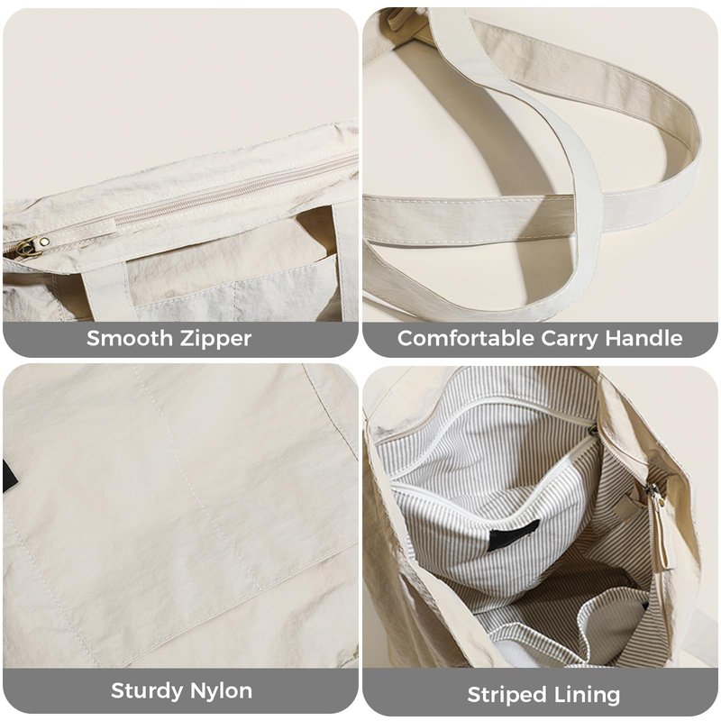 Barsine Tote Bag for Women Men Tote Purses and Handbags Lightweight Nylon Shoulder Bag for Work Travel Gym Yoga Dance, White
