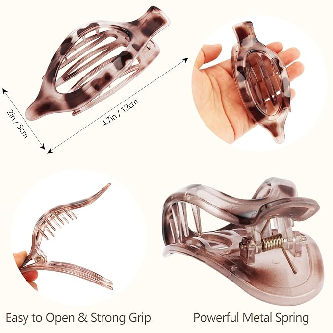 Flat Hair Clips Duckbill Large Claw Clips for Thick Medium Thin Hair 3Pcs Non Slip French Barrettes Alligator Accessories for Women Girls Tortoise Shell Leopard Black