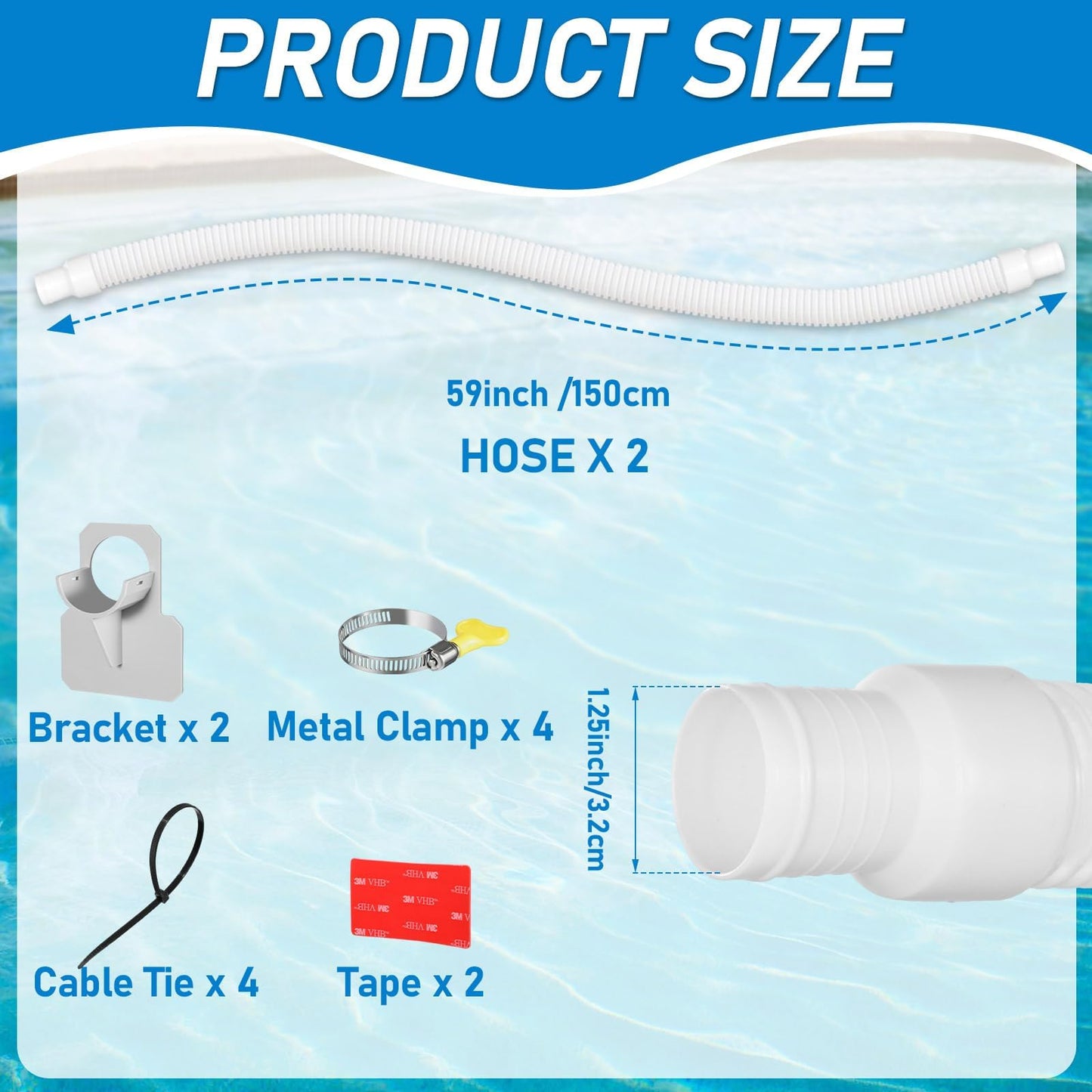 Conderyang 2Pack 1.25×59in EVA Pool Professional Hoses with 2026 Upgrade Flexible Tube Head and 2 Brackets for Above Ground Swimming Pools Pump Replacement Vacuum Heavy Duty Hose Pool Supply (White)