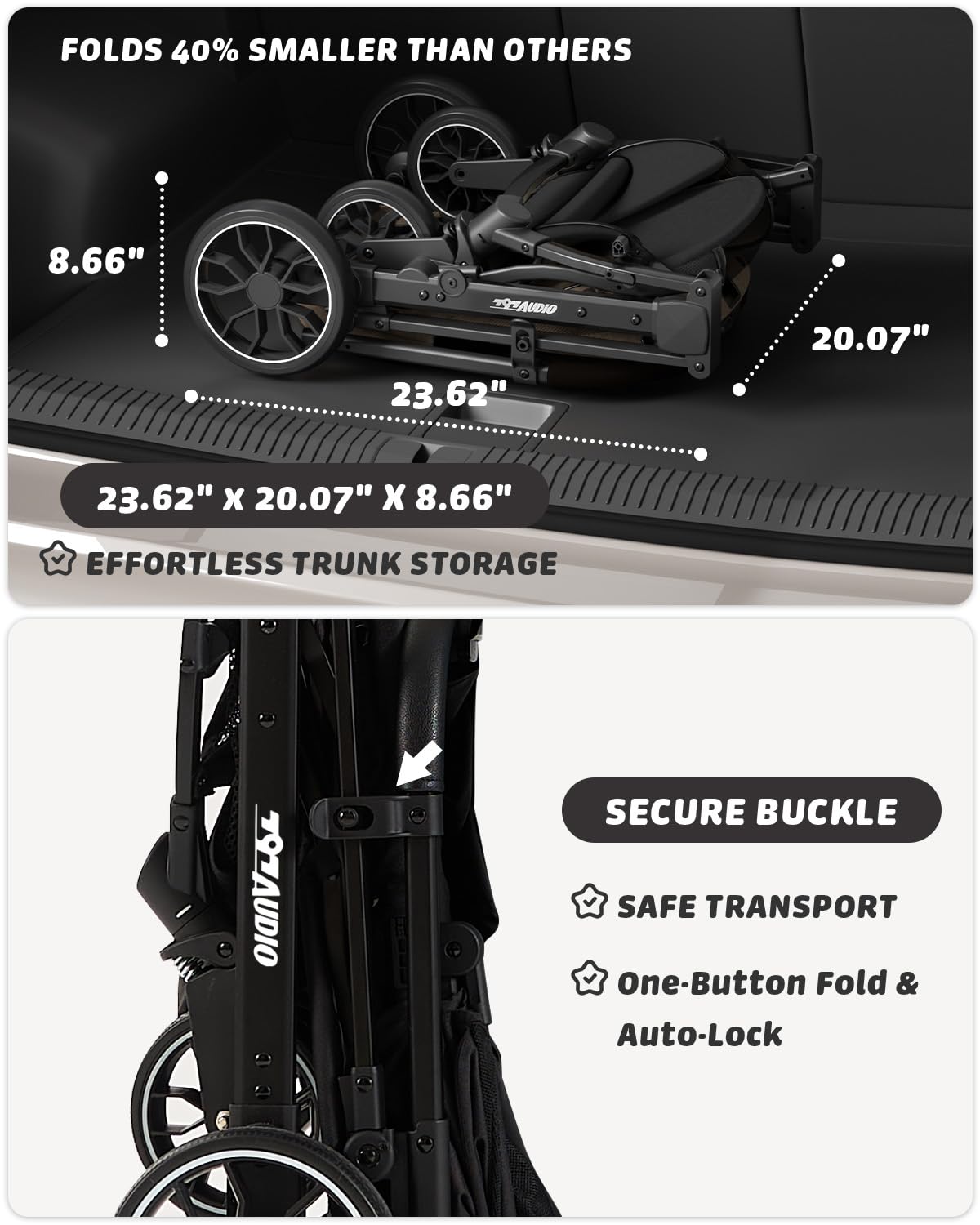 797Audio Dog Stroller for Small Medium Dogs,Pet Stroller for Cats Puppy Up to 121lbs,Foldable,One Click Folding,4 Wheel Shock Absorption,Adjustable Canopy with Sun Shades,Removable Washable Pad(Black)