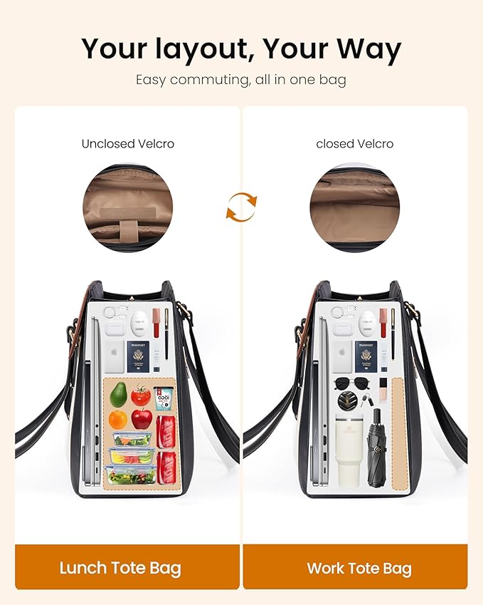 LOVEVOOK Lunch Tote Bag for Women, 15.6 Inch Laptop Work Bag with Insulated Lunch Compartment, Large Capacity Computer Handbag with Cup Holder for Business, Nurse, Teacher, Mommy