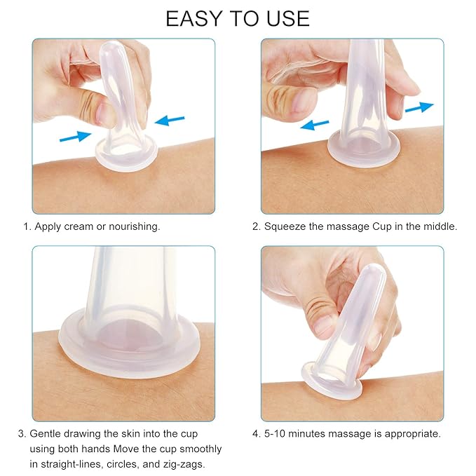 BBTO Silicone Facial Cupping Set, Vacuum Massage Cup Kit for Body, Face, Neck, Back, and Eye, 6 Cups and Exfoliating Brush