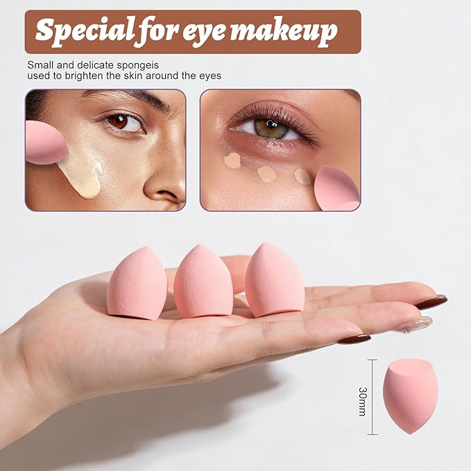 Makeup Sponge Set BS-MALLTriangle Puff 14 Pcs for Liquid, Cream, and Powder, Multi-colored Makeup Sponges and Mini Makeup Sponge (Orangepink)