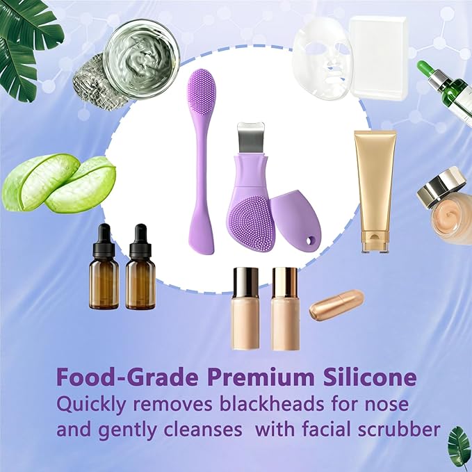 Silicone Face Scrubber Black Head Remover for Face- Appliances for Removing Make-up for Deep Cleansing Blackhead Remover Tools Face Spatula Makeup Removal Washing Brushes Pore Cleaner (Purple)