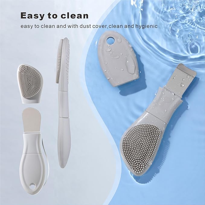 Multifunctional Face Washing Brushes,2 in 1 Pore Cleaning Brush & Blackhead Scraper,Pimple Extractor for Women Men,Face Scraper Skin Spatula,Pore Scrubber for Deep Cleansing.(Gray)