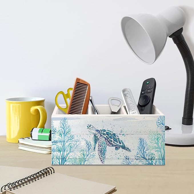 Sea Turtle Coastal Pen Holder for Home Office Desk, Beach Office Decor, Beach Turtle Makeup Brush Toothbrush Holder Organizer for Bathroom Desk Accessories