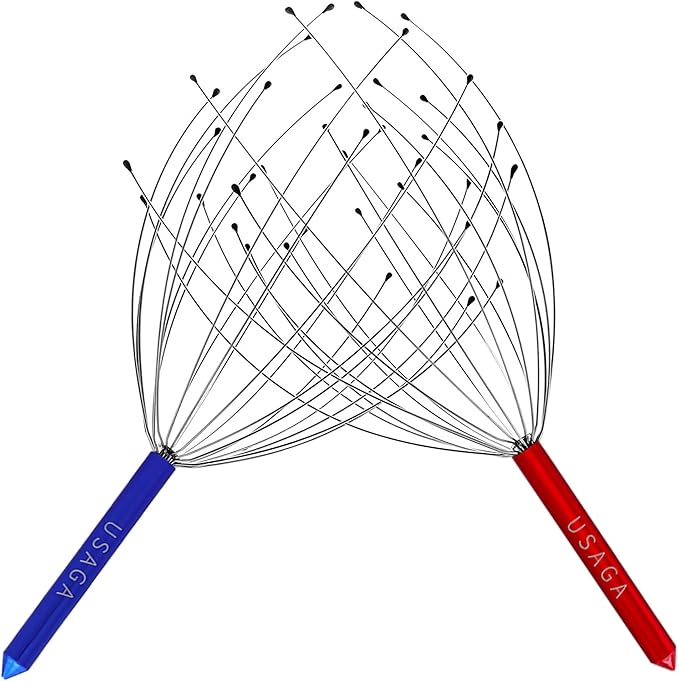 USAGA Head Massager Scalp Massager 20 Fingers Head Scratcher, Stocking Stuffers Gift for Scalp Body Relaxing (Red & Blue)