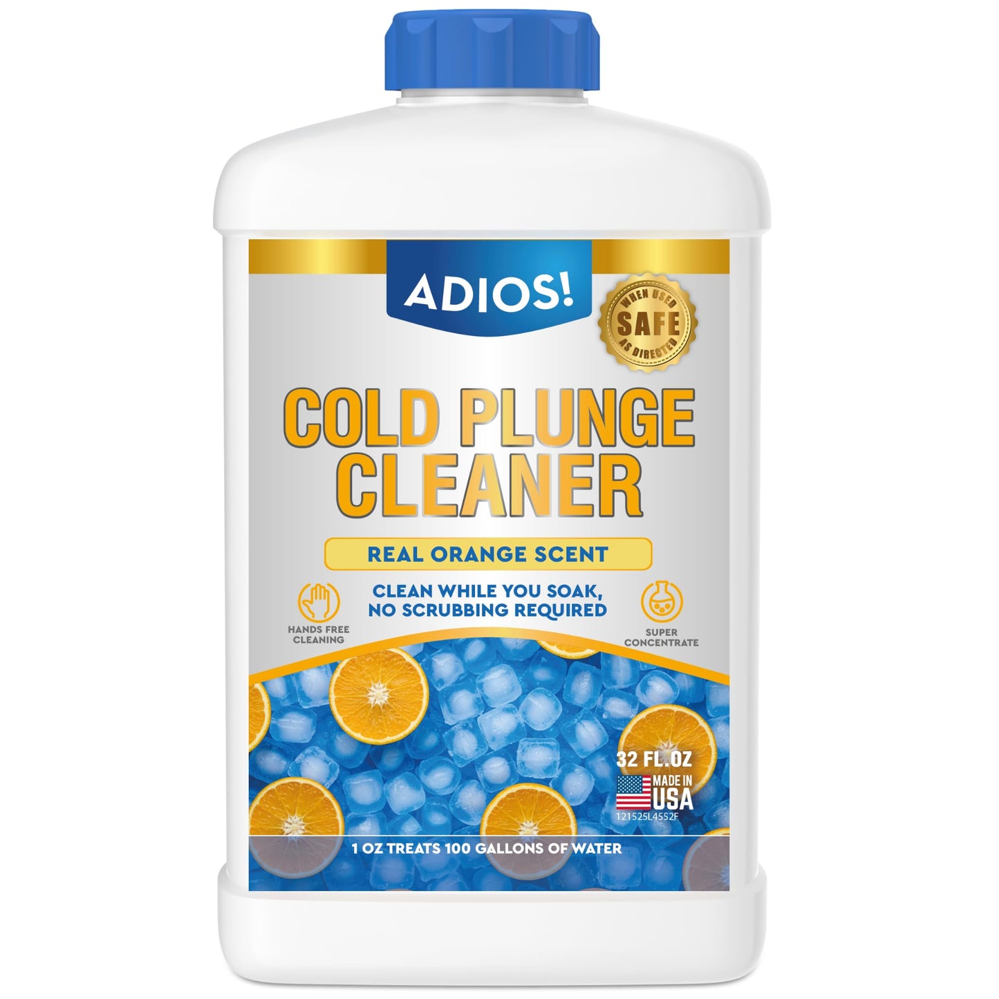 Adios! Cold Plunge Water Treatment Stabilizer with Enzymes and Citrus - Cleans and Deodorizes Ice Baths, Pods and Tubs for a Refreshing Recovery (32oz)