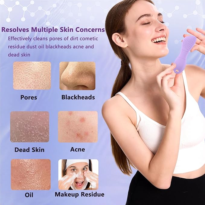 Silicone Face Scrubber Black Head Remover for Face- Appliances for Removing Make-up for Deep Cleansing Blackhead Remover Tools Face Spatula Makeup Removal Washing Brushes Pore Cleaner (Purple)