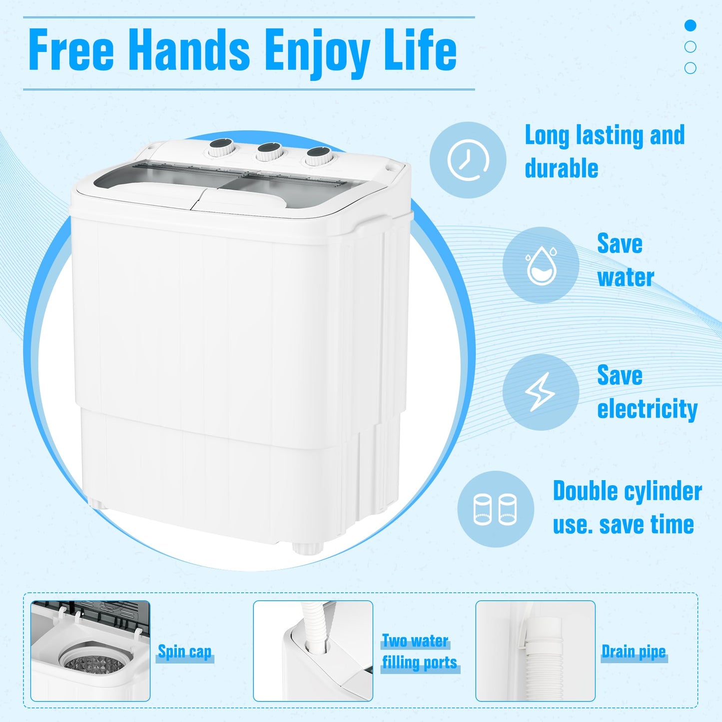 Omelaza Portable Washing Machine,18 lbs Capacity,Washer and Dryer Combo Machine for Homes & Apartments,Twin Tub Laundry Washer with Spin Cycle, GREY