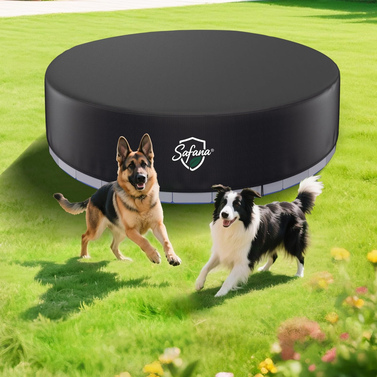 SAFANA 72" Round Dog Pool Cover [Upgrade 420D Thickened] 6ft Portable Dog Pet Bath Pool Cover 71/72 inch, Durable Foldable Round Inflatable Swimming Pool Cover, Drawstring Design Windproof Dustproof