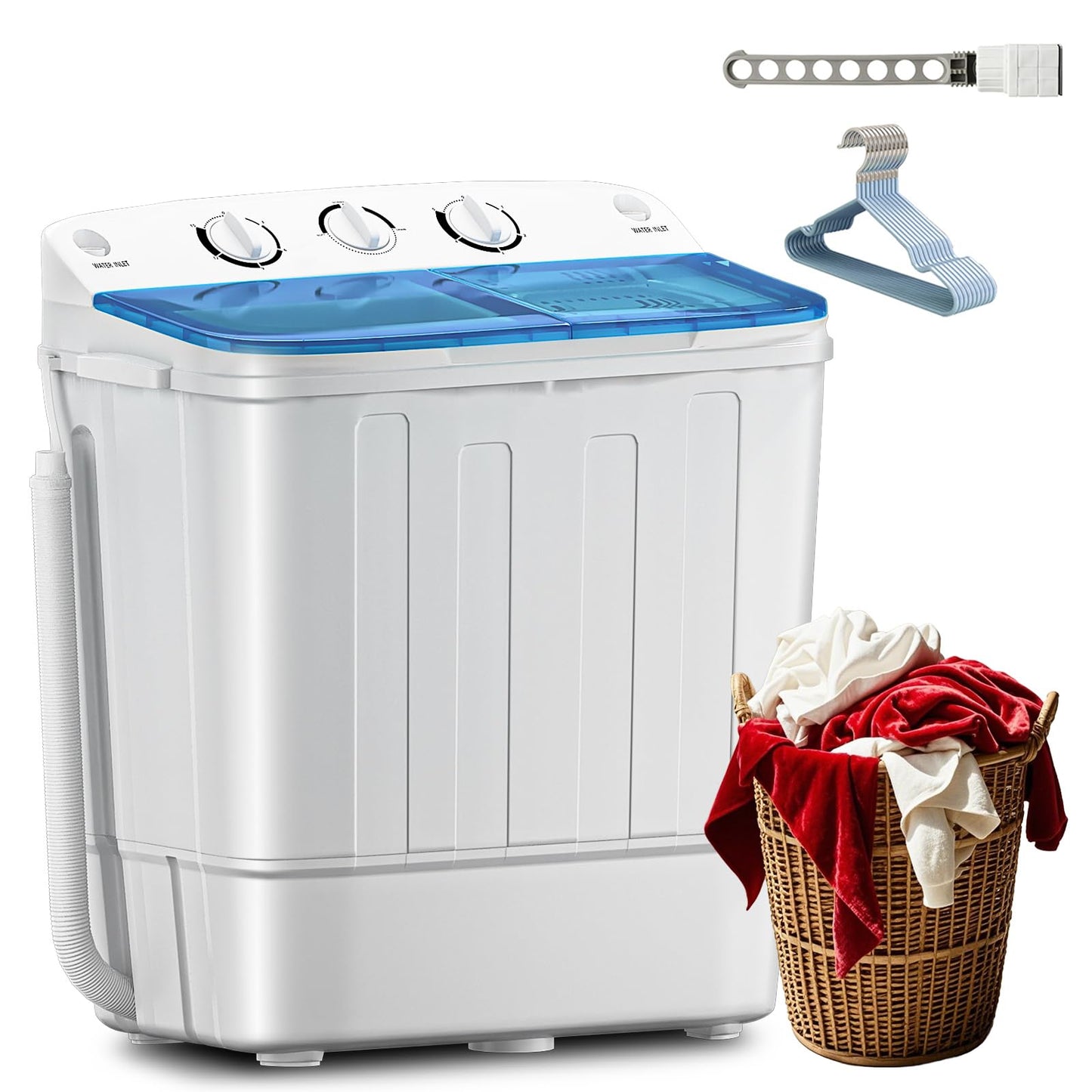 Erivess Portable Twin Tub 18lbs Washing Machine with Drying Rack, 11lbs Washer Mini Compact Laundry Machine with 7lbs Spinner, Semi-automatic Washer Combo for Dorms, Apartments