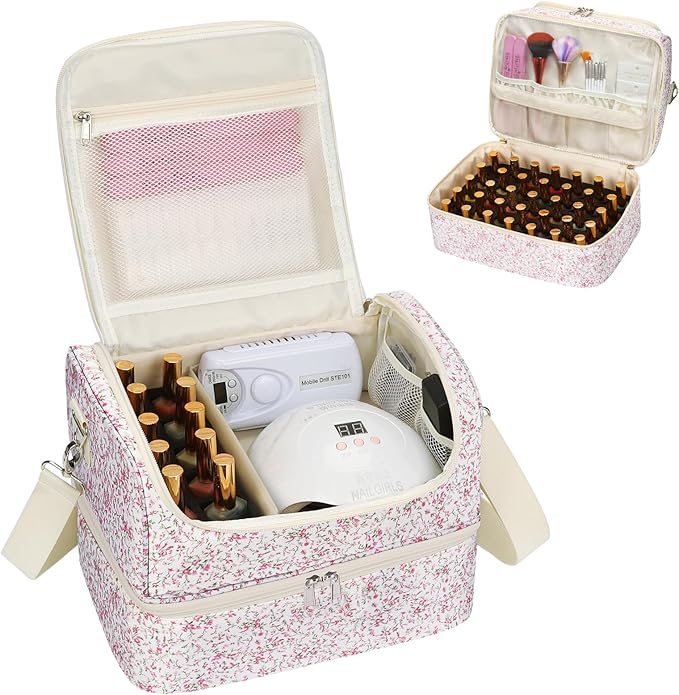 Nail Polish Organizer Bag - Nail Organizers and Storage Case Holds 45 Bottles & Nail Lamp, Travel Nail Tech Carrying Bag for Nail Supplies, Manicure Tools, Nail Kit, Nail Tech Gifts for Women