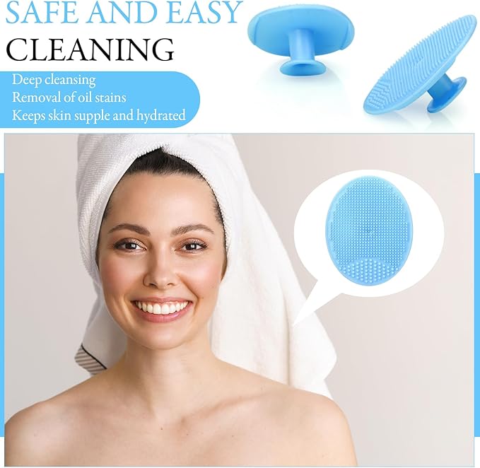 Nuogo 20 Pack Face Scrubber Soft Silicone Facial Cleansing Brush Wash Brush for Deep Cleaning, Face Scrub Brushes for Massage Faces Exfoliator Blackhead Removing Faces Cleansing Pads (Light Blue)