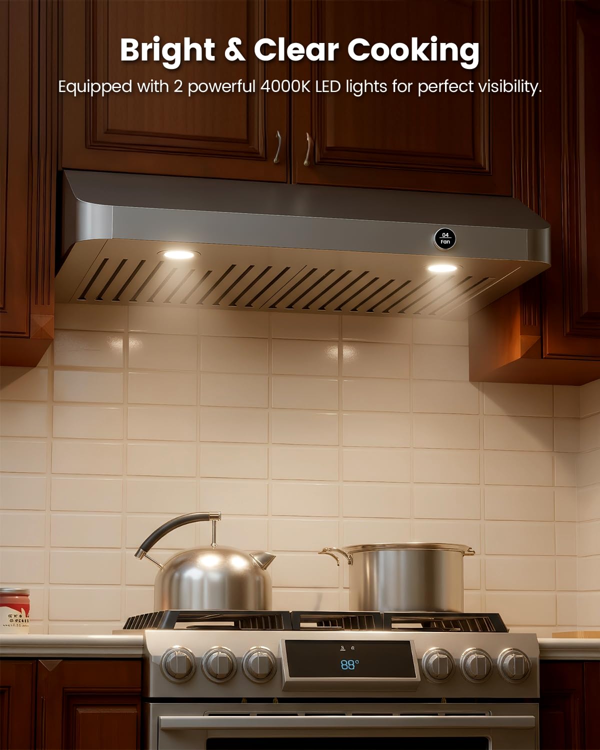 JOCO 36 Inch Under Cabinet Range Hood, 900 CFM Stainless Steel Kitchen Vent Hood, 4-Speed Knob Control C01-36K