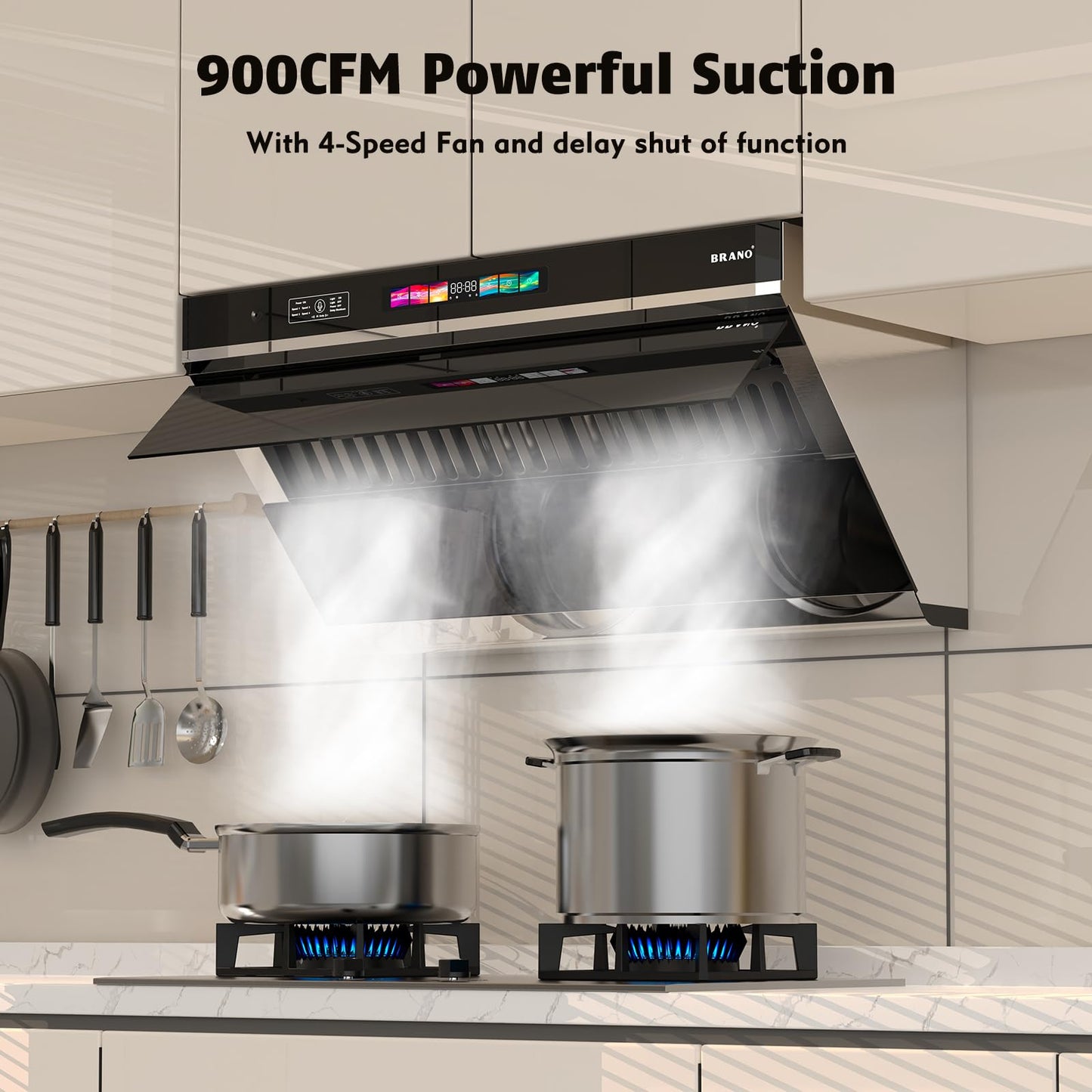 Under Cabinet Range Hood 36 inch,Range Hood 900 CFM with Voice/Gesture Sensing/Touch Control Panel,Unique Side-Draft Design for Under Cabinet Modern Kitchen Hood