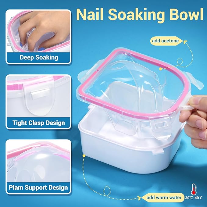 TsMADDTs Nail Polish Remover Kit with 2 pcs Nail Soaking Bowls Manicure Bowls for Hands, Cuticle Remover Tools, Cuticle Oil, Files, Buffers, Brush, Dip Removal Kit