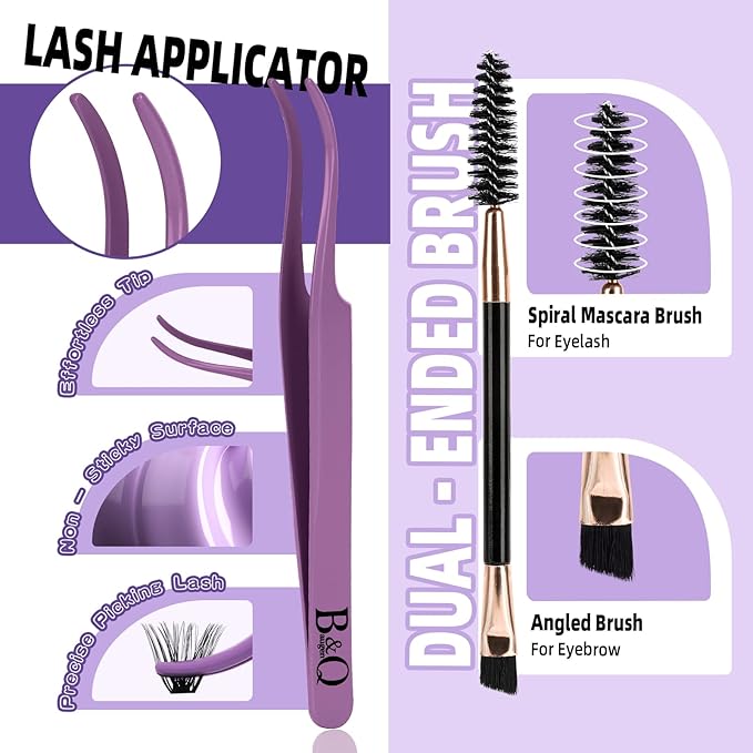 B&Q Fluffy Lash Clusters Kit 280PCS UltraSoft Cluster Eyelash Extensions, 70+90D Volume Eyelash clusters 10-18mm Lash Extension Kit, D Curl Individual Lashes kit with lash Applicator Tool (70+90D Set)