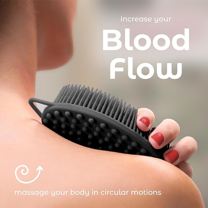 MainBasics Silicone Body Scrubber Dual-Sided Shower Loofah and Massaging Nodes (Black, Massage)