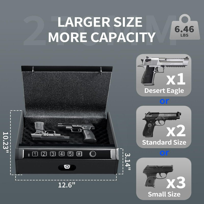 ADIMO Gun Safe, Biometric Gun Safe for Handgun, Pistol Safe, 3 Ways Quick-Access with Fingerprint, Lock or keypad, Handgun Safe for Cloakroom living room Bedroom Nightstand Drawer Bedside and Car