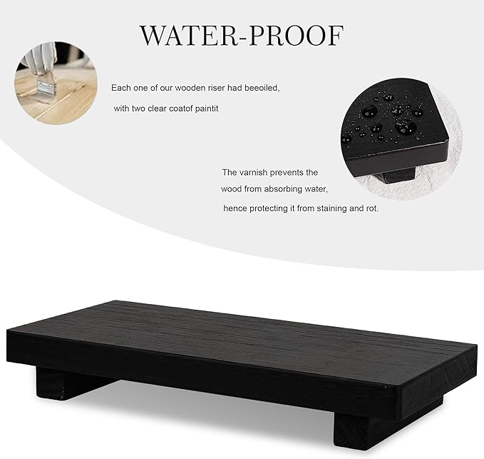 zoocatia Small Wood Tray Pedestal Stand Farmhouse Bathroom Decor Decorative Wooden Riser Kitchen Soap Dish Holder for Vanity, Counter, Sink, 10" x 4.5" - Black