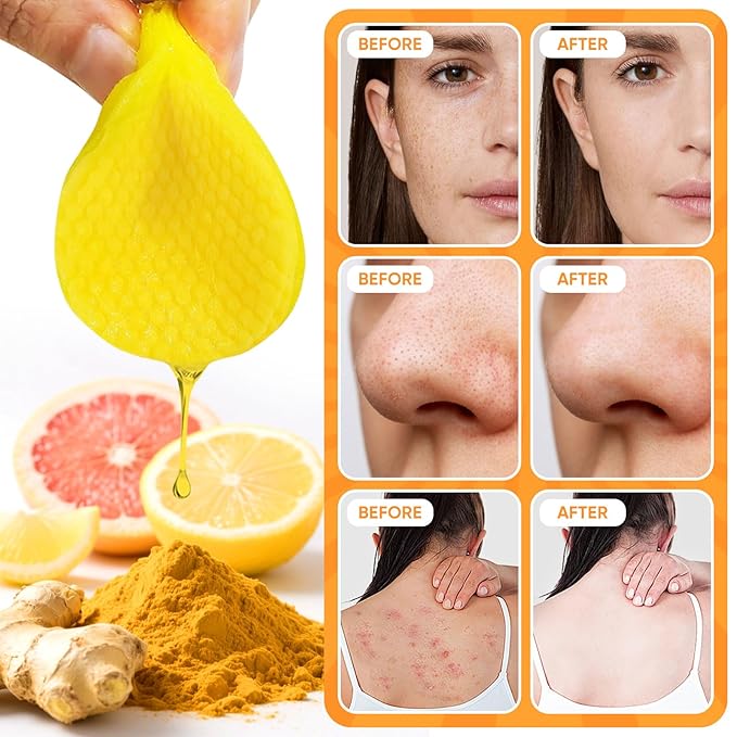 Turmeric Cleansing Pads 50 Pcs+Turmeric Soap Bar+Turmeric Face Wash with Brush, Tumeric Pads for Face and Body,Lemon Tumeric Soap for Wash, Daily Gentle Skin Cleanser Set for All Skins