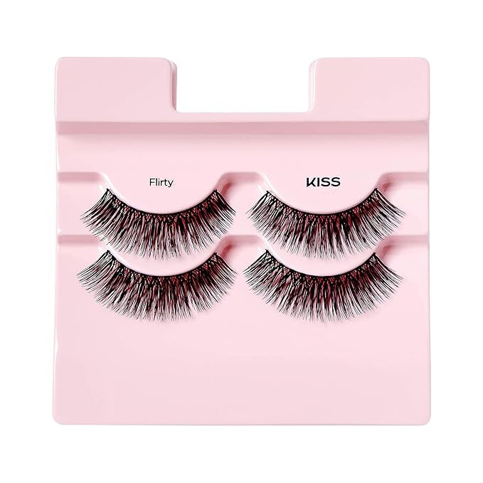Kiss Looks So Natural False Eyelashes Double Pack, Lightweight & Comfortable, Tapered End Technology, Reusable, Cruelty-Free, Contact Lens Friendly, Style 'Flir', 4 Count (Pack of 1) Fake Eyelashes