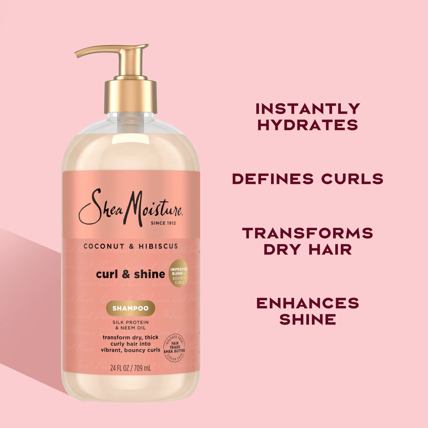 Shea Moisture Shampoo Coconut and Hibiscus, for Thick, Curly Hair, to Cleanse & Hydrate, 24 Fl oz