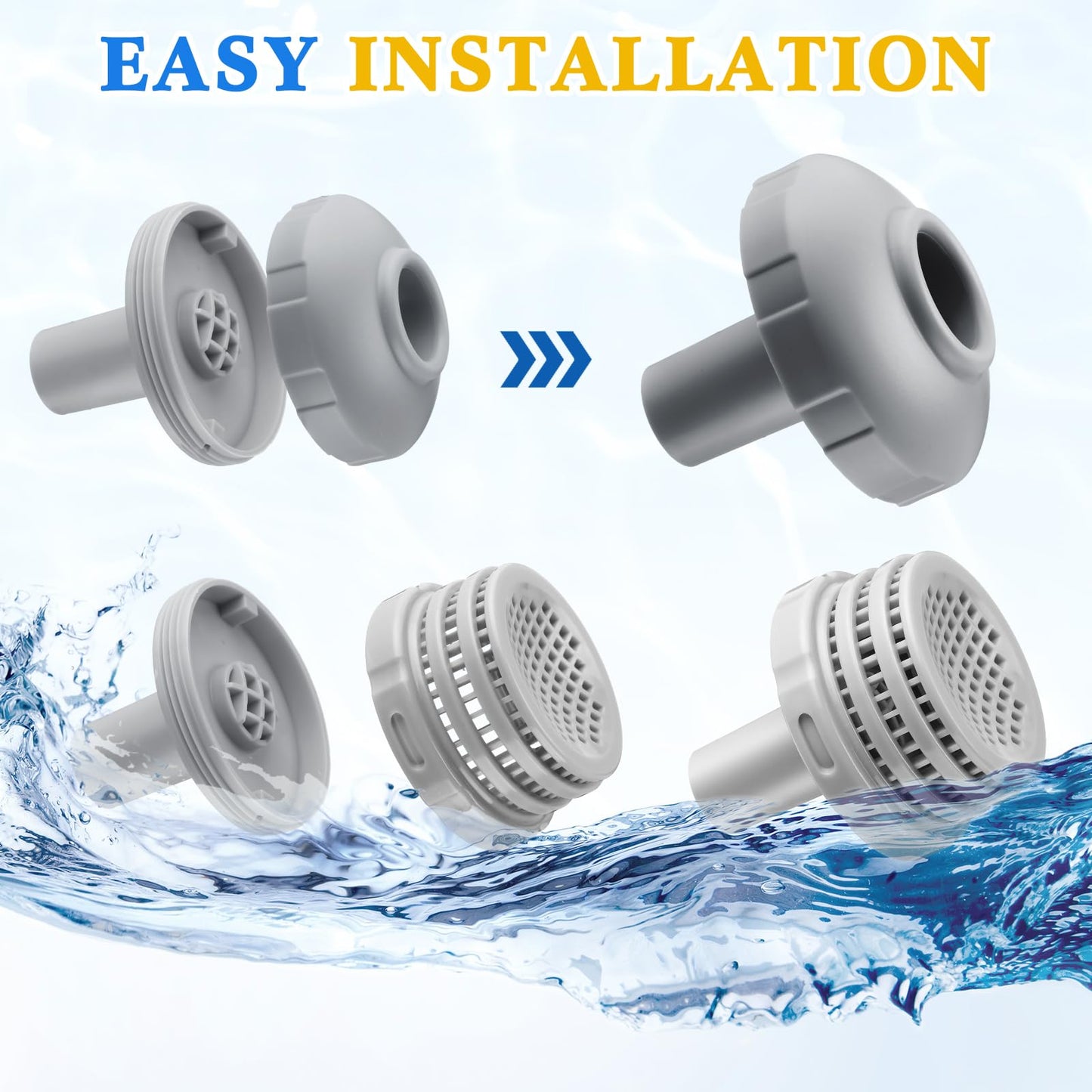 Pushglossy 1 Set Swimming Pool Water Jet Connectors Replacement Parts Kit Small Strainers with Pool Outlet Strainers, Inlet Nozzles and Hole Plugs with 1.25 Inch Fittings (Black,Grey)