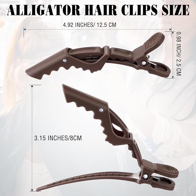 Havawish 12 Pcs Alligator Clips for Hair Styling Matte Alligator Crocodile Clips for Women Hair Sectioning(Brown)