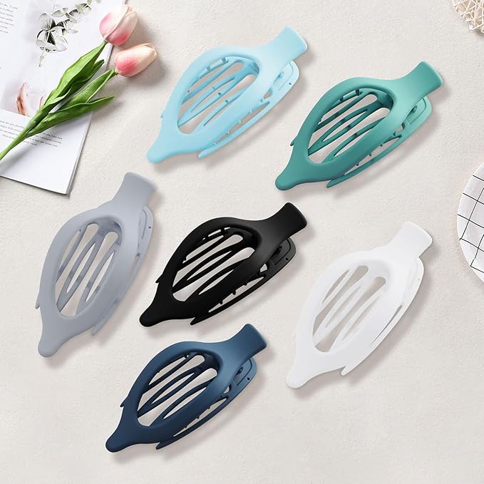 French Flat Hair Clips for Women - 6Pcs Flat Hair Claws for Thin Thick Hair Strong Hold No Slip Grip Hair Claw Clips for Women Girls (Matte Flat(Blue, L:4.6 IN, W:1.97IN)))