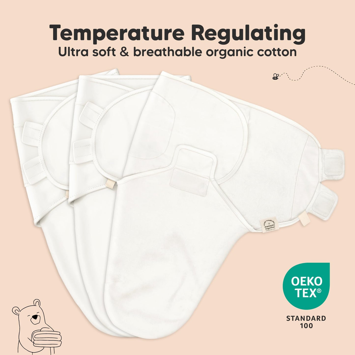 3-Pack Organic Baby Swaddle Sleep Sacks - Swaddles for Newborns, Infant 0-3 Months, Baby Girls, Boys, Soft & Snug Newborn Sleep Sack, Nursery Swaddling Blankets (Bumble Bear, OS)