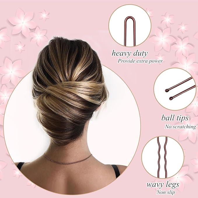 U Shaped Heavy Duty Hair Pins for Buns, 100 PCS 2.8" Brown Hair Pins for Women Hair Styling with Thick Hair