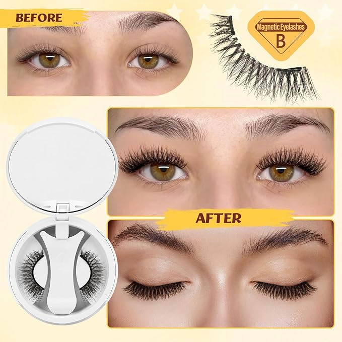 QUEWEL Magnetic Eyelashes with Applicator Reusable No Glue Needed Magnetic Lashes Cat Eye Natural Look Lashes Kit Easy to Wear and Remove(NZH B01)