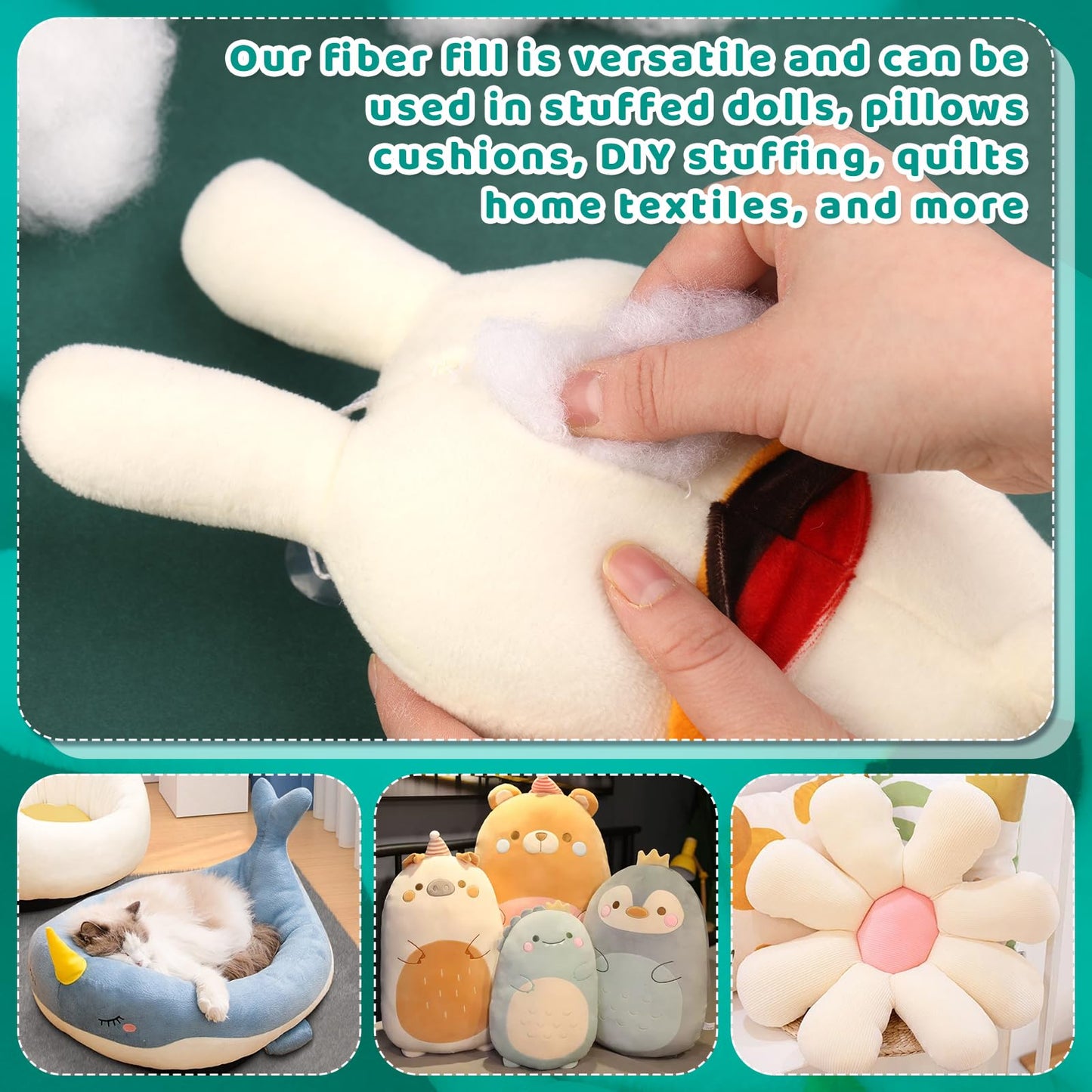 LOKUNN 31.7oz/900g Polyester Fiber Fill, (2.12oz~3.97lb) Stuffing Pillow Filling Stuffing Cushion Filling, Batting High Resilience Fill Fiber for Stuffed Animals/DIY Crafts (White)