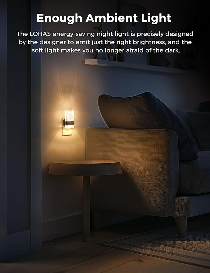 L LOHAS LED Night Lights Plug Into Wall, 2 Pack Plug in Night Light LED with Dusk to Dawn Sensor, 0-100LM Dimmable Nightlight, Wall Sconce-Style Design Nightlights for Bathroom, Hallway,Stairway,Gift