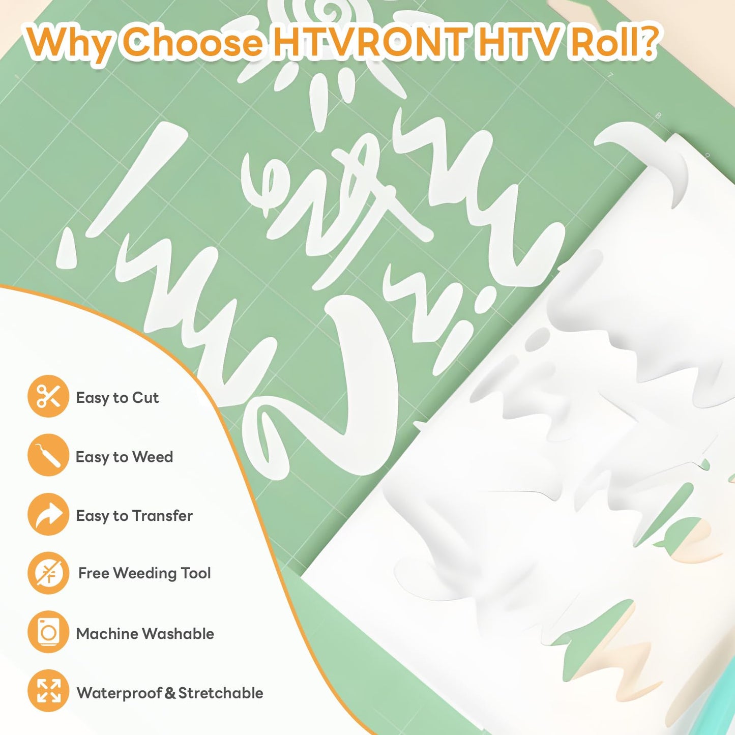 HTVRONT HTV Roll Heat Transfer Vinyl - 12" x 25ft White Iron on Vinyl for T-Shirts, Easy to Weed & Transfer HTV Vinyl - Compatible with All Cutting Machine