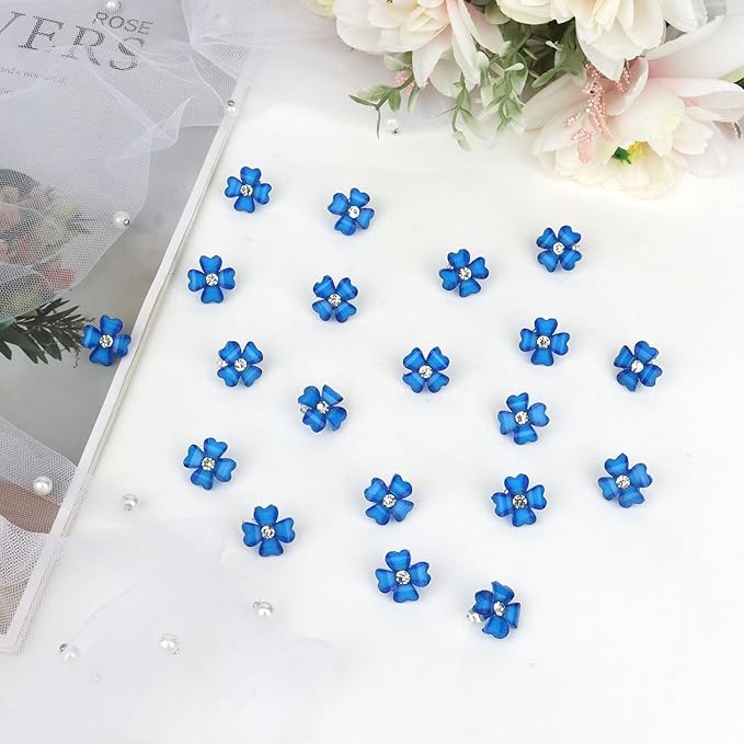 YISSION 20 Pcs Mini Dark Blue Flower Hair Clips with Rhinestone Cute Hair Pins Decorative Hair Clips Wedding Hair Barrettes Bridal Hair Accessories for Girls Women