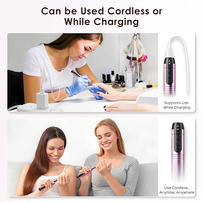 COSLUS C20 Cordless Nail Drill Electric File: Professional for Acrylic Gel Dip Powder Nails Portable Nail Drill Machine Kit for Manicure Pedicure Nail Set with Everything Rechargeable Lightweight