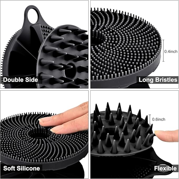 INNERNEED 2-in-1 Silicone Body Scrubber and Scalp Massager Shampoo Brush, Food-Grade Soft Material, More Hygienic, Easily Lather, Convenient for Travel, Gym, Business,etc (Black)