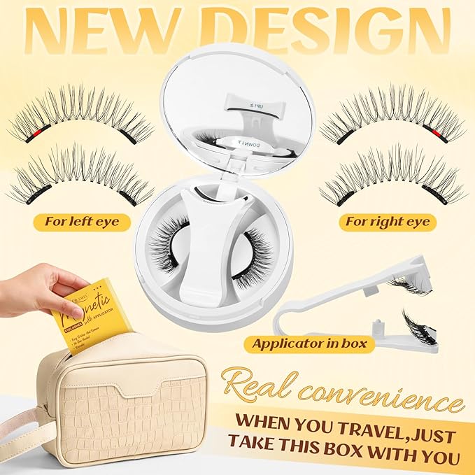 QUEWEL Magnetic Eyelashes with Applicator Reusable No Glue Needed Magnetic Lashes Cat Eye Natural Look Lashes Kit Easy to Wear and Remove(NZH G01)