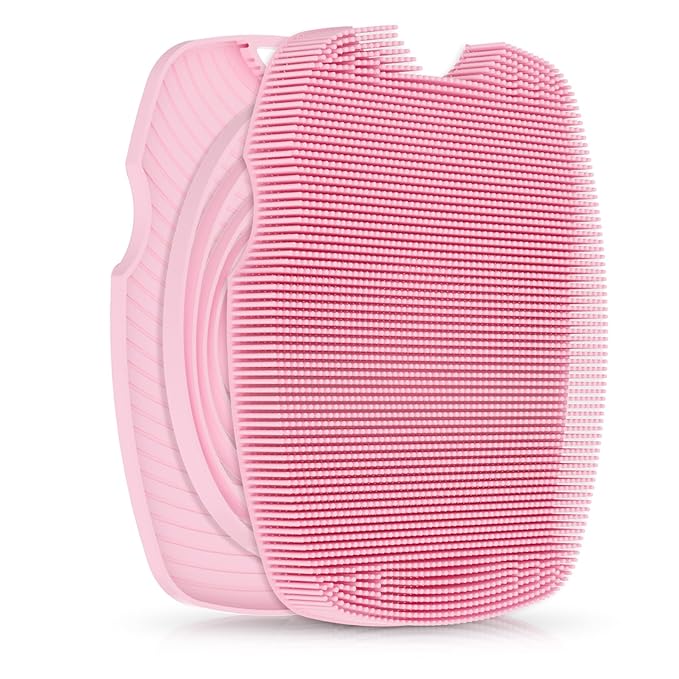 Canroom Silicone Body Scrubber - Anti Zinc Infused-Highly Elastic Bristles Exfoliating Body Scrubber for Shower Body,Cellulite Reduction,Blood Circulation - Pink