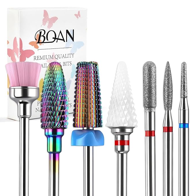 BQAN Nail Drill Bits Set, 7pcs Tungsten Carbide Diamond Drill Bits for Nail Tech, Remove Acrylic Gel Polish Cuticle, Manicure Pedicure Tools