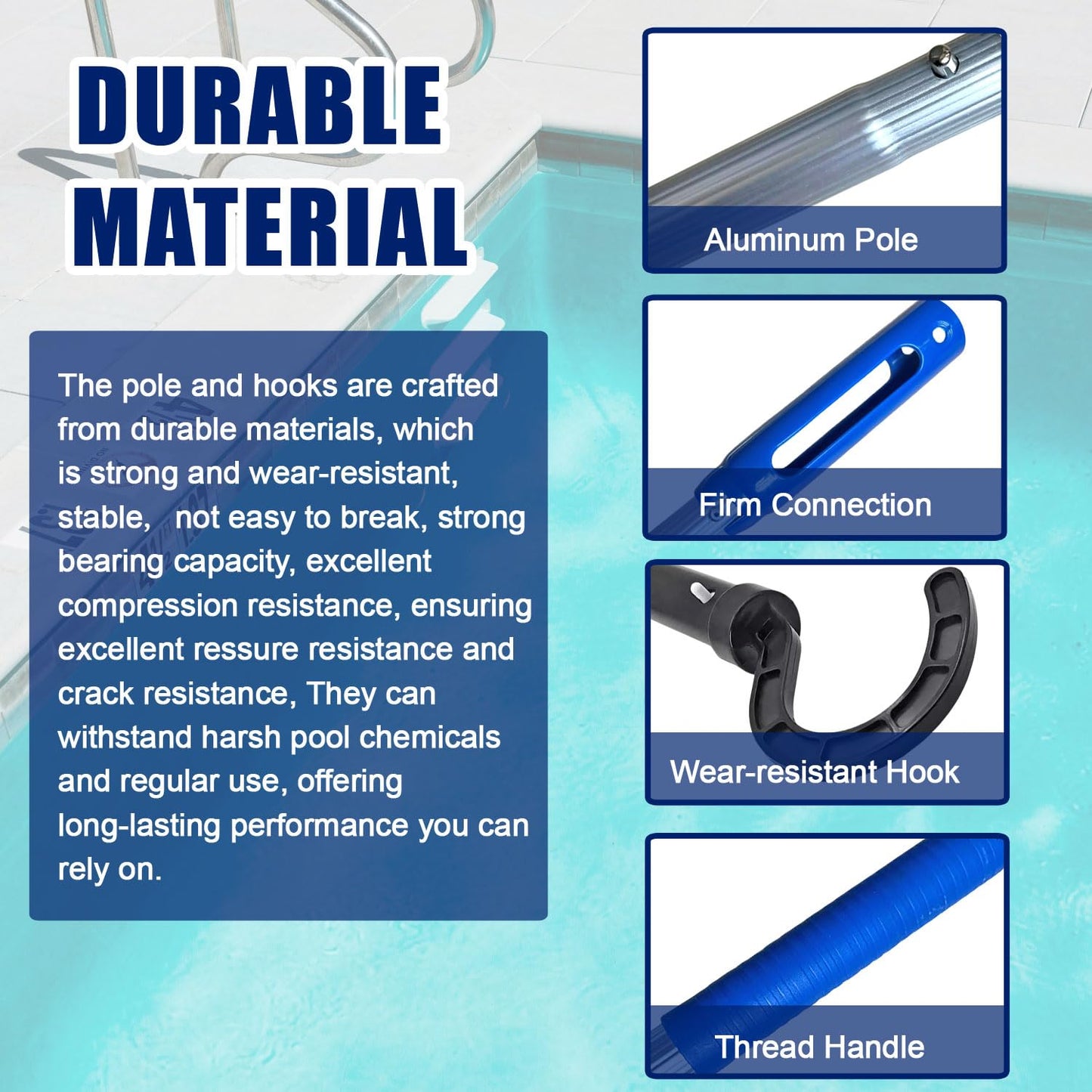Hook for Robotic Pool Cleaner with Adjustable Aluminum Pool Pole, Accessories Hooks with 5.2 Feet Pole for All Pool Vacuum Robot Including Cordless,2PCS Hooks and 1 Pool Pole